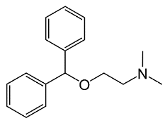 1. Skeletal formulas of diphenhydramine, procaine, and lidocaine.