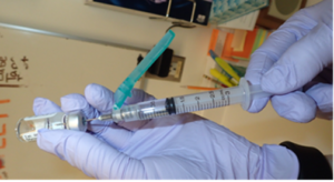 Draw 0.3 mg (1.5mL) of glycopyrrolate into a syringe.